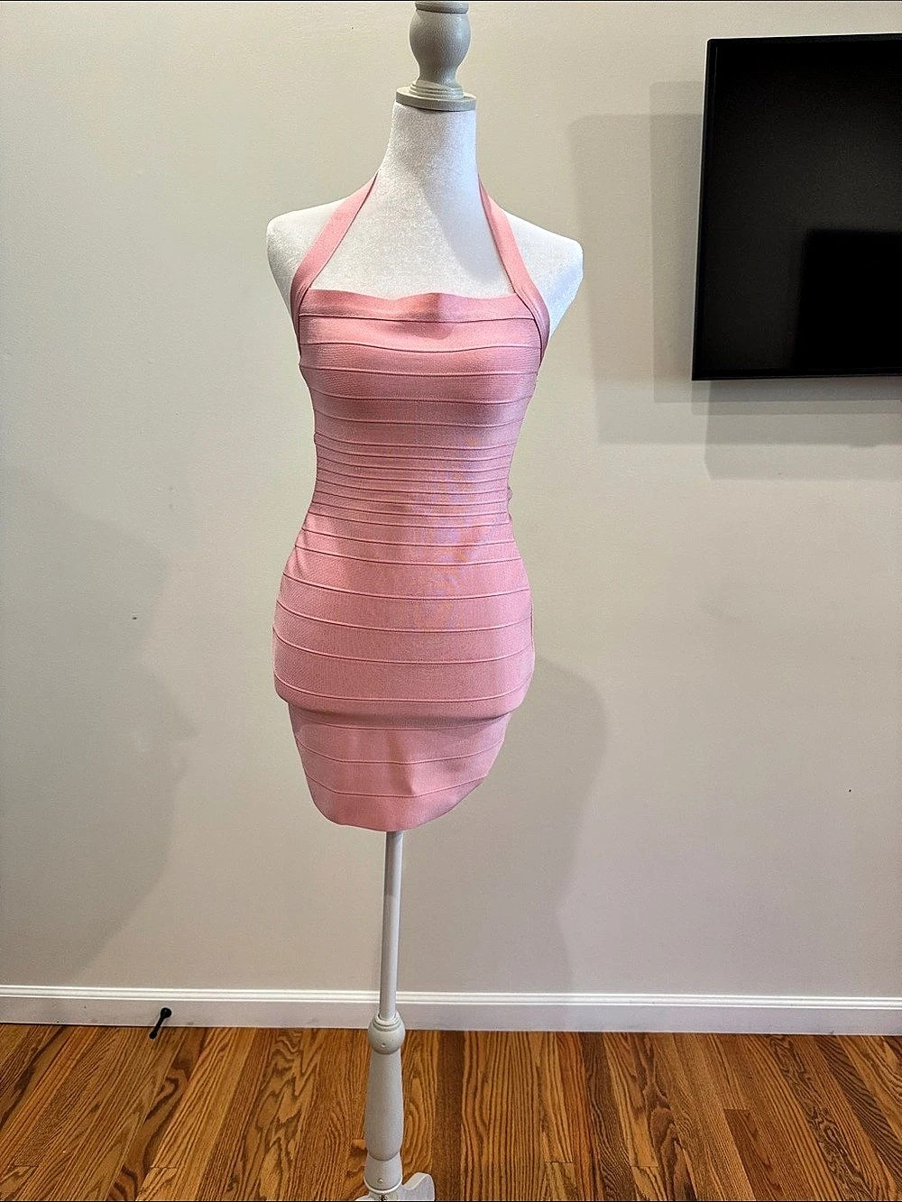 House of CB The Contour Halter-Neck Bandage Minidress Pink